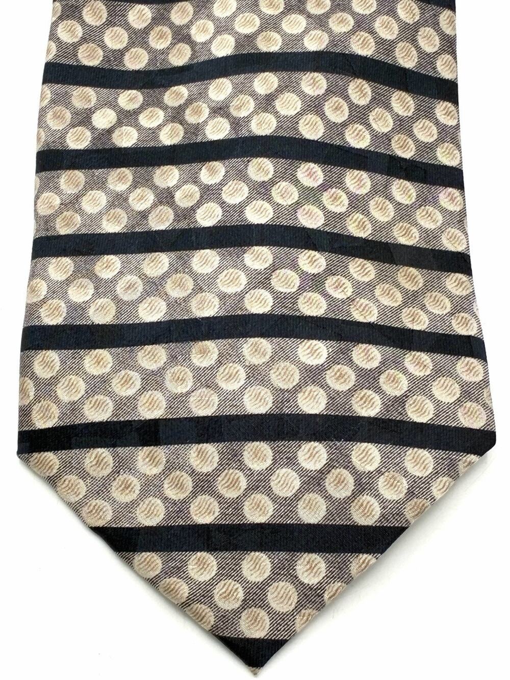 Vintage Ron Chereskin Silk Tie Polka Dot Stripe Gray Black Novelty Necktie